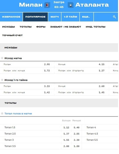 Роспись на матч Серии А