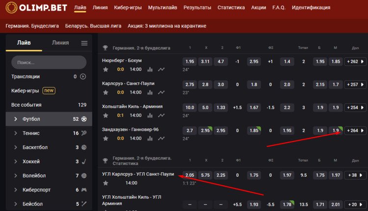 Ставки лайв в БК Олимп