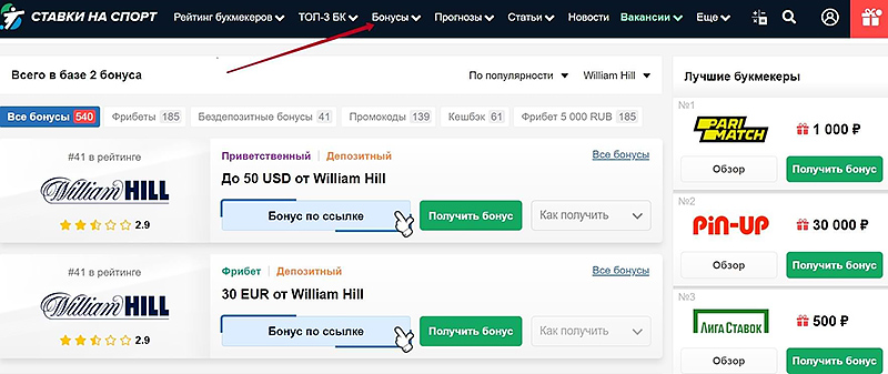 Бонусные предложения на сайте Stavkinasport.com