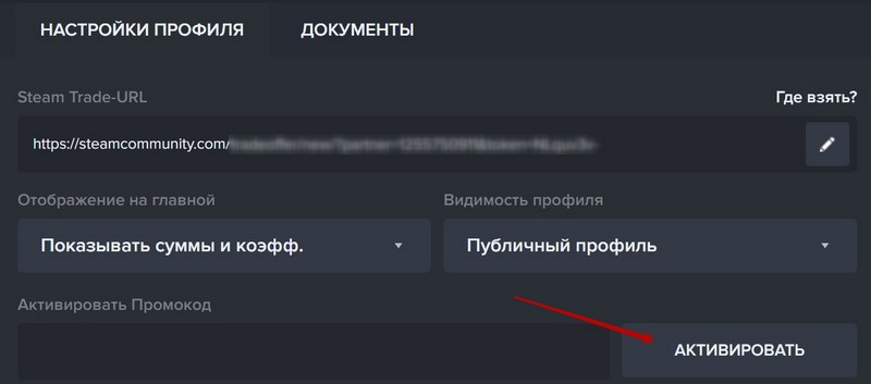 Поле для промо в настройках профиля Поле для промо в настройках профиля