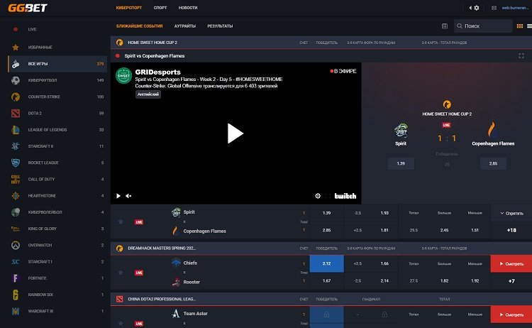 Официальный сайт БК GGbet