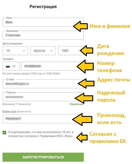 Данные для профиля в БК