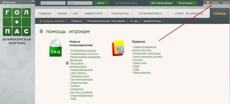 Раздел «Помощь»