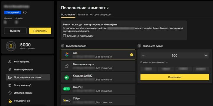 Страница финансовых операций