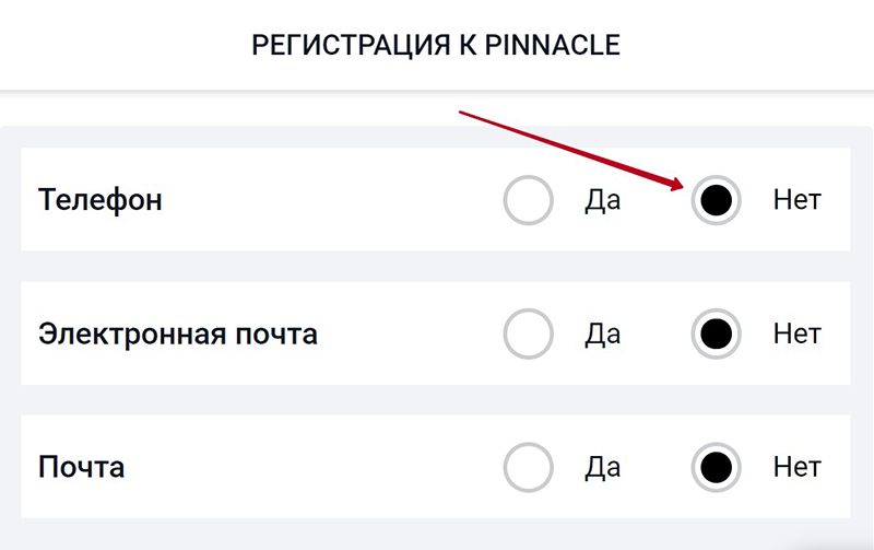 Выбор способа получения рассылок от Пинакл