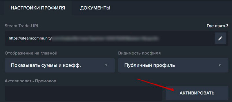 Поле для промо в настройках профиля