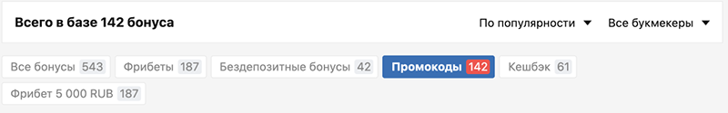 Меню акций