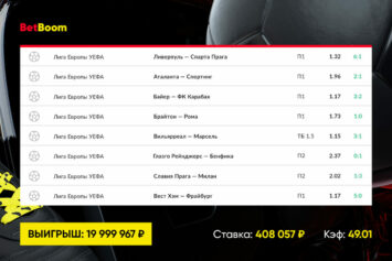 Риск оправдался: клиент БК BetBoom выиграл почти 20 млн рублей, поставив 408 тысяч на Лигу Европы
