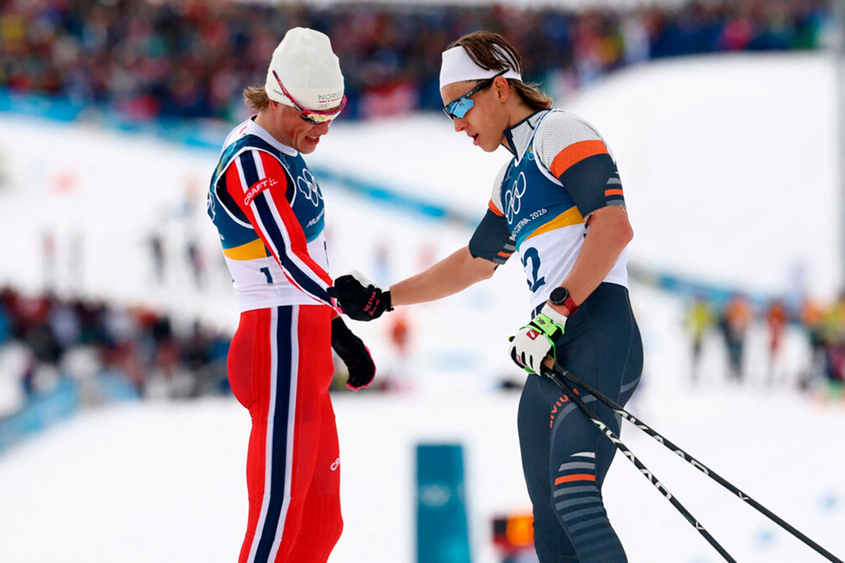 Лыжники Коростелев и Клебо